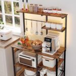 HOOBRO Bakers Rack with Power Outlet and LED Light, 6-Tier Microwave Stand with Wire Baskets, Coffee Bar Station, Kitchen Utility Storage Shelf with 4 Hooks, Rustic Brown and Black BF64UDHB01 - Image 6