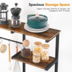 HOOBRO Bakers Rack with Power Outlet and LED Light, 6-Tier Microwave Stand with Wire Baskets, Coffee Bar Station, Kitchen Utility Storage Shelf with 4 Hooks, Rustic Brown and Black BF64UDHB01 - Image 8