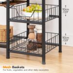 HOOBRO Bakers Rack with Power Outlet and LED Light, 6-Tier Microwave Stand with Wire Baskets, Coffee Bar Station, Kitchen Utility Storage Shelf with 4 Hooks, Rustic Brown and Black BF64UDHB01 - Image 10