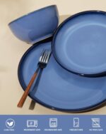 Stoneware Dinnerware Sets, Ceramic Plates and Bowls Set, Microwave & Dishwasher Safe Kitchen Dish Set, Modern Dinner Plates | Salad Plate | Cereal Bowls for 4, Dishware Sets Blue - Image 7