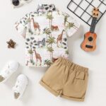 JEELLIGULAR Toddler Baby Boy Summer Clothes Short Sleeve Button Down Shirt Shorts Set Gentlemen Casual Outfits 1-6 Years - Image 4