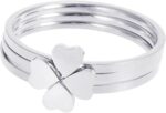 Exquisite Clover Heart Stacked Titanium Alloy Ring Set, Silver and Rose Gold, Gold, Fashion Declaration Ring, 3-Piece Set - Image 3