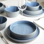 Stone Lain Elica 24-Piece Modern Dinnerware Set Stoneware, Plates and Bowl Sets for 8, Blue and Grey - Image 4
