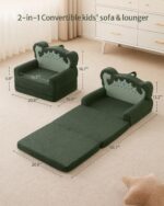 Blissful Diary Kids Couch, 2-in-1 Soft Toddler Couch Fold Out, Toddler Chair Comfy, Convertible Sofa to Lounger, Kids Furniture for Playroom, Gift for Birthday, Children's Day, Green Dinosaur - Image 4