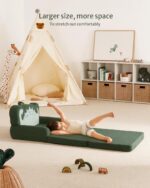 Blissful Diary Kids Couch, 2-in-1 Soft Toddler Couch Fold Out, Toddler Chair Comfy, Convertible Sofa to Lounger, Kids Furniture for Playroom, Gift for Birthday, Children's Day, Green Dinosaur - Image 5
