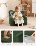 Blissful Diary Kids Couch, 2-in-1 Soft Toddler Couch Fold Out, Toddler Chair Comfy, Convertible Sofa to Lounger, Kids Furniture for Playroom, Gift for Birthday, Children's Day, Green Dinosaur - Image 6