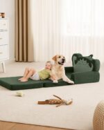 Blissful Diary Kids Couch, 2-in-1 Soft Toddler Couch Fold Out, Toddler Chair Comfy, Convertible Sofa to Lounger, Kids Furniture for Playroom, Gift for Birthday, Children's Day, Green Dinosaur - Image 7