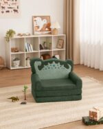 Blissful Diary Kids Couch, 2-in-1 Soft Toddler Couch Fold Out, Toddler Chair Comfy, Convertible Sofa to Lounger, Kids Furniture for Playroom, Gift for Birthday, Children's Day, Green Dinosaur - Image 9