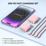 USB C Charger Compatible with Phone Charger 2Pack 20W Type C Wall Phone Charger with 6/10FT Fast Charging Cable Compatible with Phone 14/13/12/11 Pro/Pad/Pro Max/Plus/XS/XR/X/SE/8 Pink - Image 8
