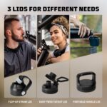 ONETIGRIS 32 oz Insulated Water Bottle with Straw - Tactical Stainless Steel Water Jug, Leakproof Thermos Wide Mouth Sport bottle with 3 Lids and Sleeve for Travel, Gym, Camping, Hiking - Image 5