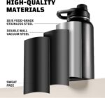 ONETIGRIS 32 oz Insulated Water Bottle with Straw - Tactical Stainless Steel Water Jug, Leakproof Thermos Wide Mouth Sport bottle with 3 Lids and Sleeve for Travel, Gym, Camping, Hiking - Image 6