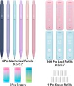 Four Candies Cute Mechanical Pencil Set, 6PCS Pastel Mechanical Pencils 0.5 & 0.7mm with 360PCS HB Leads, 3PCS Erasers and 9PCS Eraser Refills, Aesthetic School Supplies for Girls Writing - Image 7