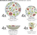 Tudor Royal Collection 16-Piece Round Dinnerware Set, Service for 4, Botanical Design, Plates Bowls Dishes, High-Gloss Premium Quality - Image 3