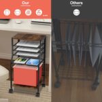 Rolling File Cart, 6-Tier Under Desk Organizer on Lockable Wheels, Brown Wood Planks & Mesh File Cart with Hanging File Folders Rack and Paper Trays for Office Home, 14.7" L x 11.8" D x 27.5" H - Image 3