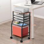 Rolling File Cart, 6-Tier Under Desk Organizer on Lockable Wheels, Brown Wood Planks & Mesh File Cart with Hanging File Folders Rack and Paper Trays for Office Home, 14.7" L x 11.8" D x 27.5" H - Image 4