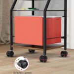 Rolling File Cart, 6-Tier Under Desk Organizer on Lockable Wheels, Brown Wood Planks & Mesh File Cart with Hanging File Folders Rack and Paper Trays for Office Home, 14.7" L x 11.8" D x 27.5" H - Image 6