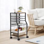 Rolling File Cart, 6-Tier Under Desk Organizer on Lockable Wheels, Brown Wood Planks & Mesh File Cart with Hanging File Folders Rack and Paper Trays for Office Home, 14.7" L x 11.8" D x 27.5" H - Image 7