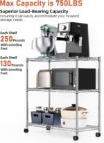Simple Deluxe Heavy Duty 3-Shelf Shelving Unit with Wheels, Adjustable Steel Wire Shelving, Chrome Metal Shelf Organizer for Kitchen Organization and Storage, 750 lbs Capacity - Image 5