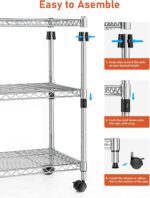 Simple Deluxe Heavy Duty 3-Shelf Shelving Unit with Wheels, Adjustable Steel Wire Shelving, Chrome Metal Shelf Organizer for Kitchen Organization and Storage, 750 lbs Capacity - Image 7