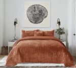 Quilt Set King Size 98x106 Luxurious Velvet Bedding Sets with 2 Pillow Shams 20x36 3 Pieces Ultra Soft Quilted Bedspread Coverlet Comforter for All Season,Rust - Image 6