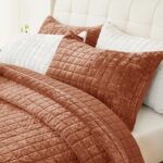 Quilt Set King Size 98x106 Luxurious Velvet Bedding Sets with 2 Pillow Shams 20x36 3 Pieces Ultra Soft Quilted Bedspread Coverlet Comforter for All Season,Rust - Image 7