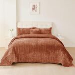 Quilt Set King Size 98x106 Luxurious Velvet Bedding Sets with 2 Pillow Shams 20x36 3 Pieces Ultra Soft Quilted Bedspread Coverlet Comforter for All Season,Rust - Image 9