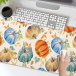 Watercolor Fall Pumpkins Gaming Mouse Pad XL Autumn Leaves Extended Big Large Desk Mat Non-Slip Rubber Base Stitched Edge Long Keyboard Mousepad for PC Computer Laptop,31.5×11.8 in - Image 6