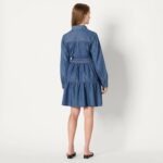 Amazon Essentials Women's Fit and Flare Denim Chambray Long-Sleeve Tiered Shirtdress - Image 4