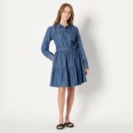 Amazon Essentials Women's Fit and Flare Denim Chambray Long-Sleeve Tiered Shirtdress - Image 6