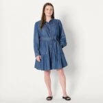Amazon Essentials Women's Fit and Flare Denim Chambray Long-Sleeve Tiered Shirtdress - Image 7