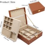 Jewelry Organizer Box, Jewelry Box Organizers for Women Girls, 2 Layers Large Leather Jewels Storage Case for Earring, Rings, Necklaces, Bracelets, Big and Small Jewellery, Watch, Ideal Gift (Brwon) - Image 3