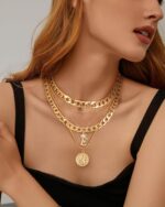 MJartoria Layered Necklaces for Women Trendy Retro Coin Crown Letter Pendant Necklace Dainty Chunky Chain Choker Necklaces for Jewelry Birthday Gifts - Image 3