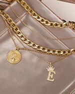 MJartoria Layered Necklaces for Women Trendy Retro Coin Crown Letter Pendant Necklace Dainty Chunky Chain Choker Necklaces for Jewelry Birthday Gifts - Image 8