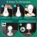 Emergency-Rechargeable Light Bulb with Hook,Stay Lights Up When Power Failure, 1500mAh 12W 60W Equivalent LED Light Bulbs for Home, Camping, Hiking(E27, with Hook,with Plug Cap) 6 Pack - Image 6