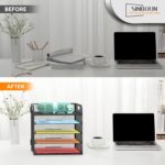 Letter Tray Paper Organizer 5-Tier Desk Organizer File Organizer Paper Holder with Handle, Metal Desktop Document Shelf Tray Office Classroom Organization - Black - Image 5
