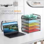 Letter Tray Paper Organizer 5-Tier Desk Organizer File Organizer Paper Holder with Handle, Metal Desktop Document Shelf Tray Office Classroom Organization - Black - Image 6