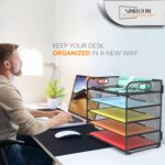 Letter Tray Paper Organizer 5-Tier Desk Organizer File Organizer Paper Holder with Handle, Metal Desktop Document Shelf Tray Office Classroom Organization - Black - Image 7