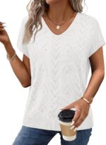 WIHOLL Short Sleeve Sweater for Women V Neck Trendy Cute Tops Business Casual Outfits Cap Sleeve - Image 4