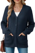 VIISHOW Women Chunky Knit Cardigan Sweater Long Sleeve V Neck Button up Cardigan with Pocket Sweater Coat for Fall and Winter - Image 3