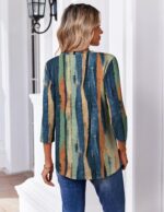 Zeagoo 3/4 Length Sleeve Womens Tops Casual V Neck Pleated Top Boho Floral Blouses Work Shirts - Image 7
