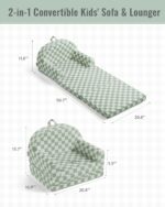 Blissful Diary Foldable Toddler Couch, 2-in-1 Comfy Toddler Chair & Lounger for Reading, Playroom, Kids Couch Sofa for Girls Boys Birthday Gift, Sage Checkered - Image 4