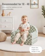 Blissful Diary Foldable Toddler Couch, 2-in-1 Comfy Toddler Chair & Lounger for Reading, Playroom, Kids Couch Sofa for Girls Boys Birthday Gift, Sage Checkered - Image 5