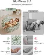 Blissful Diary Foldable Toddler Couch, 2-in-1 Comfy Toddler Chair & Lounger for Reading, Playroom, Kids Couch Sofa for Girls Boys Birthday Gift, Sage Checkered - Image 6