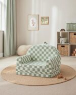 Blissful Diary Foldable Toddler Couch, 2-in-1 Comfy Toddler Chair & Lounger for Reading, Playroom, Kids Couch Sofa for Girls Boys Birthday Gift, Sage Checkered - Image 8