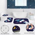 Poedist 4 Pcs Bathroom Shower Curtain Set,Kid's Bathroom Set,Shower Curtain Sets with Rugs(Bath Mat,U Shape and Toilet Lid Cover Mat) and 12 Hooks,Pony - Image 5