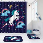 Poedist 4 Pcs Bathroom Shower Curtain Set,Kid's Bathroom Set,Shower Curtain Sets with Rugs(Bath Mat,U Shape and Toilet Lid Cover Mat) and 12 Hooks,Pony - Image 6