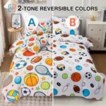 A Nice Night 6Pcs Queen Bedding Set for Boys, Sports Theme Comforter with Curling, Baseball & Basketball Design, Soft Athletic Kids Bedroom Decor(Yellow) - Image 4