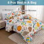 A Nice Night 6Pcs Queen Bedding Set for Boys, Sports Theme Comforter with Curling, Baseball & Basketball Design, Soft Athletic Kids Bedroom Decor(Yellow) - Image 9