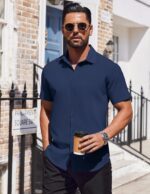 COOFANDY Mens Dress Shirts Button Down Short Sleeve Shirt Summer Shirts Business Casual Wedding Shirt - Image 3