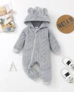 Saeaby Newborn Baby Girl Boy Clothes Fall Winter Infant Long Sleeve Fleece Jumpsuit Romper Hooded Baby Snowsuit Bear Outfit - Image 3